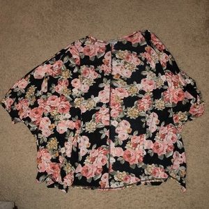 Black with floral short kimono